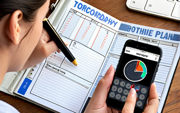 **
A person creating a personalized study plan with realistic goals, prioritizing key topics, and utilizing spare moments. Visual elements: calendar, textbook highlights, clock, mobile phone with notes. Concept: Overcoming time constraints in studying.
**