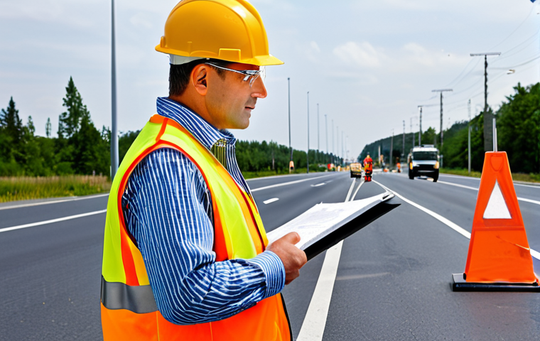 Traffic Engineer at Work**

"A professional traffic engineer, fully clothed in appropriate work attire (hard hat, safety vest), inspecting a road construction site. Background shows road work, construction equipment. Perfect anatomy, correct proportions, natural pose, professional, safe for work, appropriate content, modest."

**
