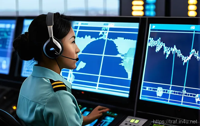 교통 직종 연봉 통계 - **Image Prompt 1: Focused Air Traffic Controller in a High-Tech Tower**
    A detailed, realistic im...