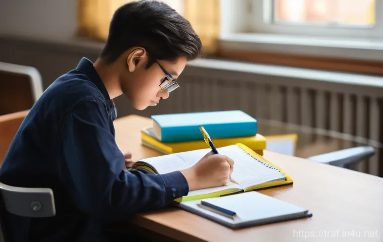 교통직 공무원 필기시험 준비 요령 - **Image Prompt 1: Dedicated Study Session**
A young, determined student, dressed in comfortable ...