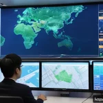 Home 20 교통관련 직업의 수요와 전망 - A futuristic smart mobility control room inside a high-tech urban traffic management center, featuri...