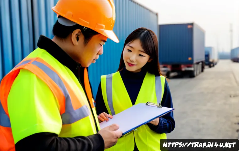Home 17 교통업계 경력자의 조언 - Photorealistic transportation industry mentor in a reflective safety vest and hard hat calmly advisi...
