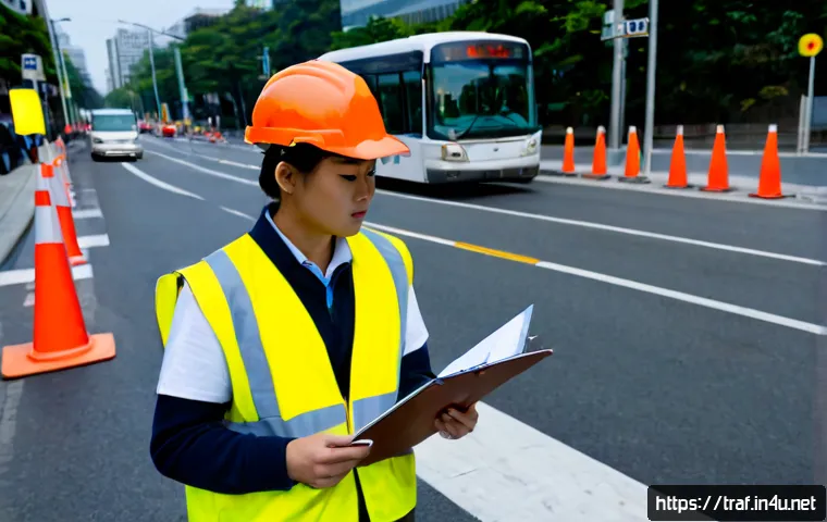 Home 17 교통직 실습과 관련된 실전 팁 - Photorealistic transportation operations internship scene, a young adult trainee in a high-visibilit...