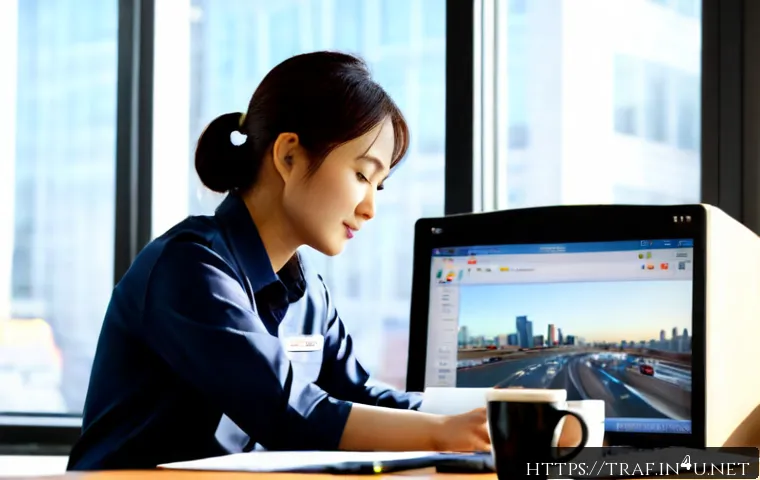 Home 17 교통 관련 업무 스트레스 관리 - Photorealistic urban traffic operations employee taking a calm break at a clean office desk, middle-...